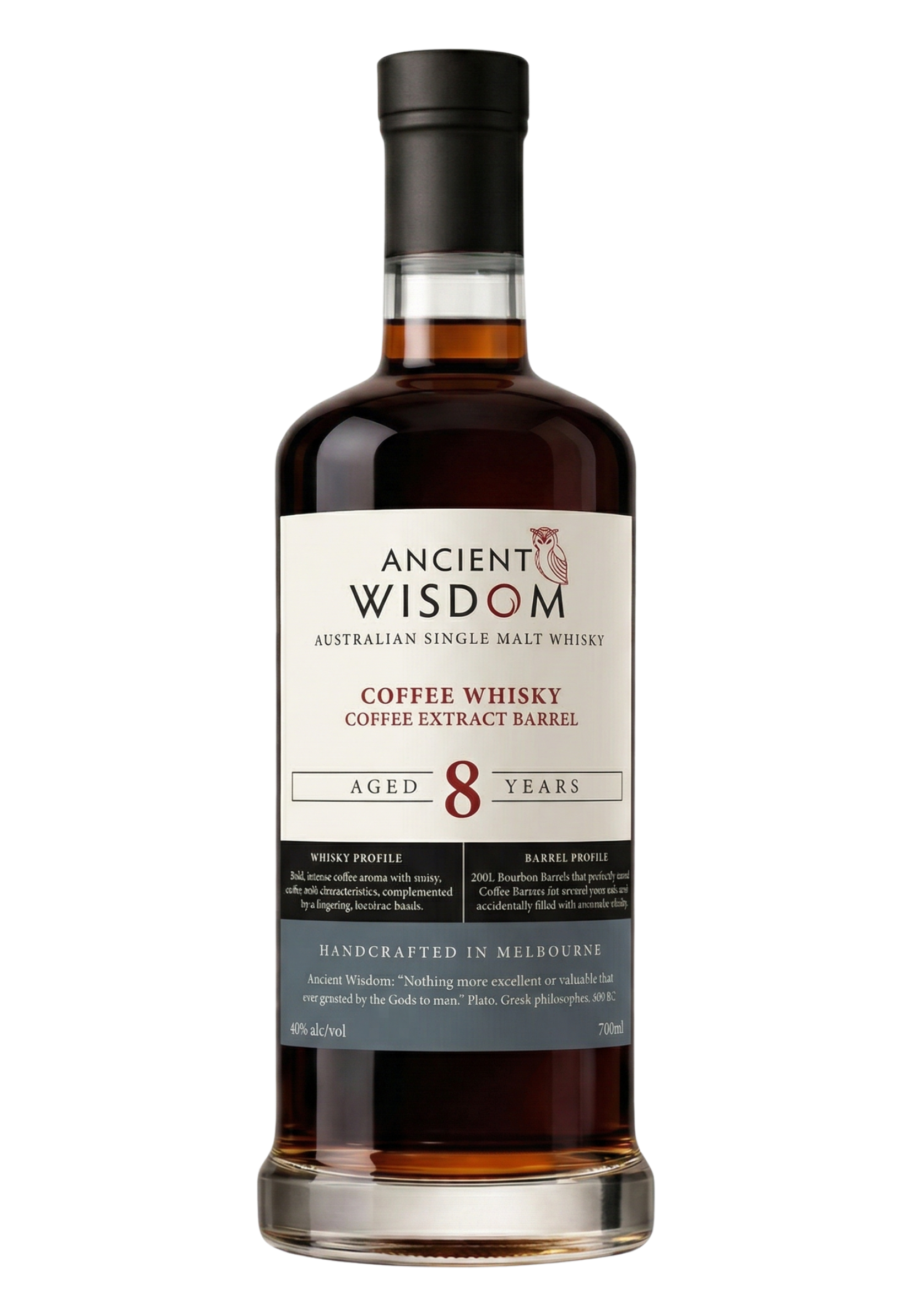 Award-winning Ancient Wisdom Australian Coffee Cask Whisky matured in coffee extract barrels