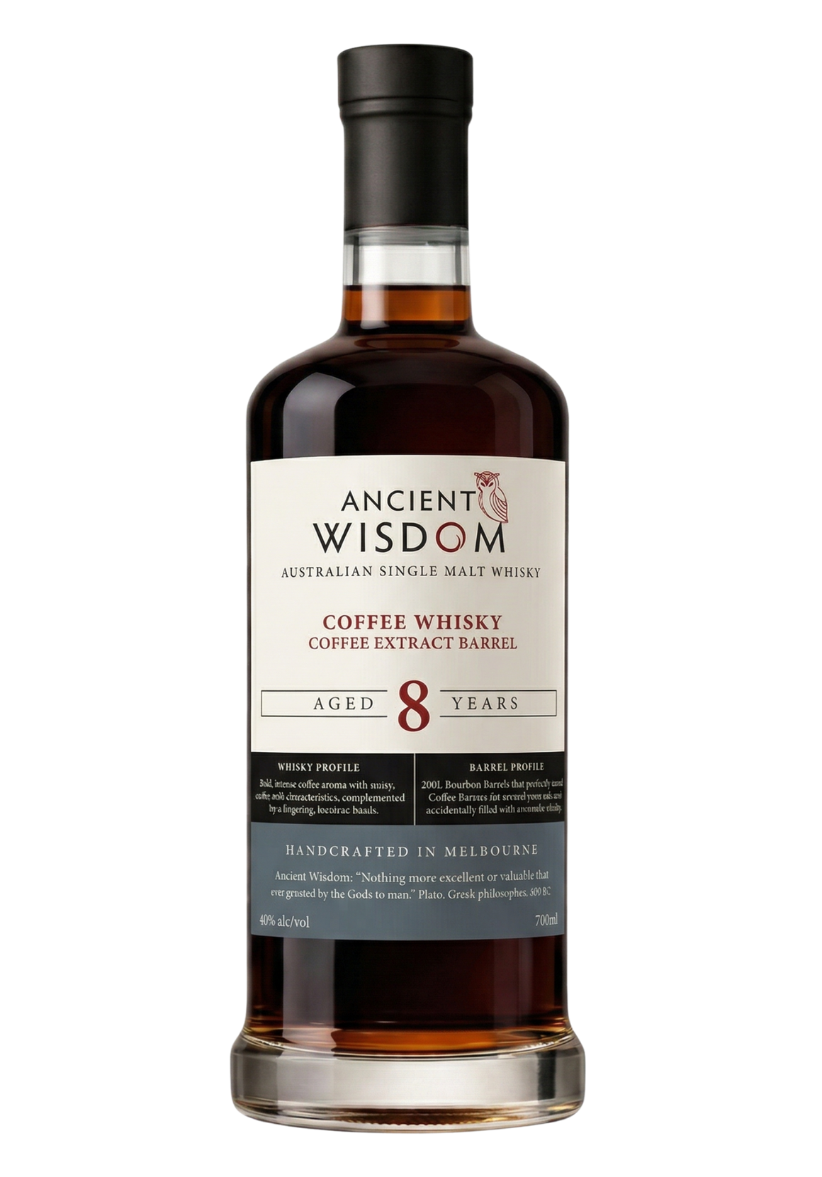 Award-winning Ancient Wisdom Australian Coffee Cask Whisky matured in coffee extract barrels